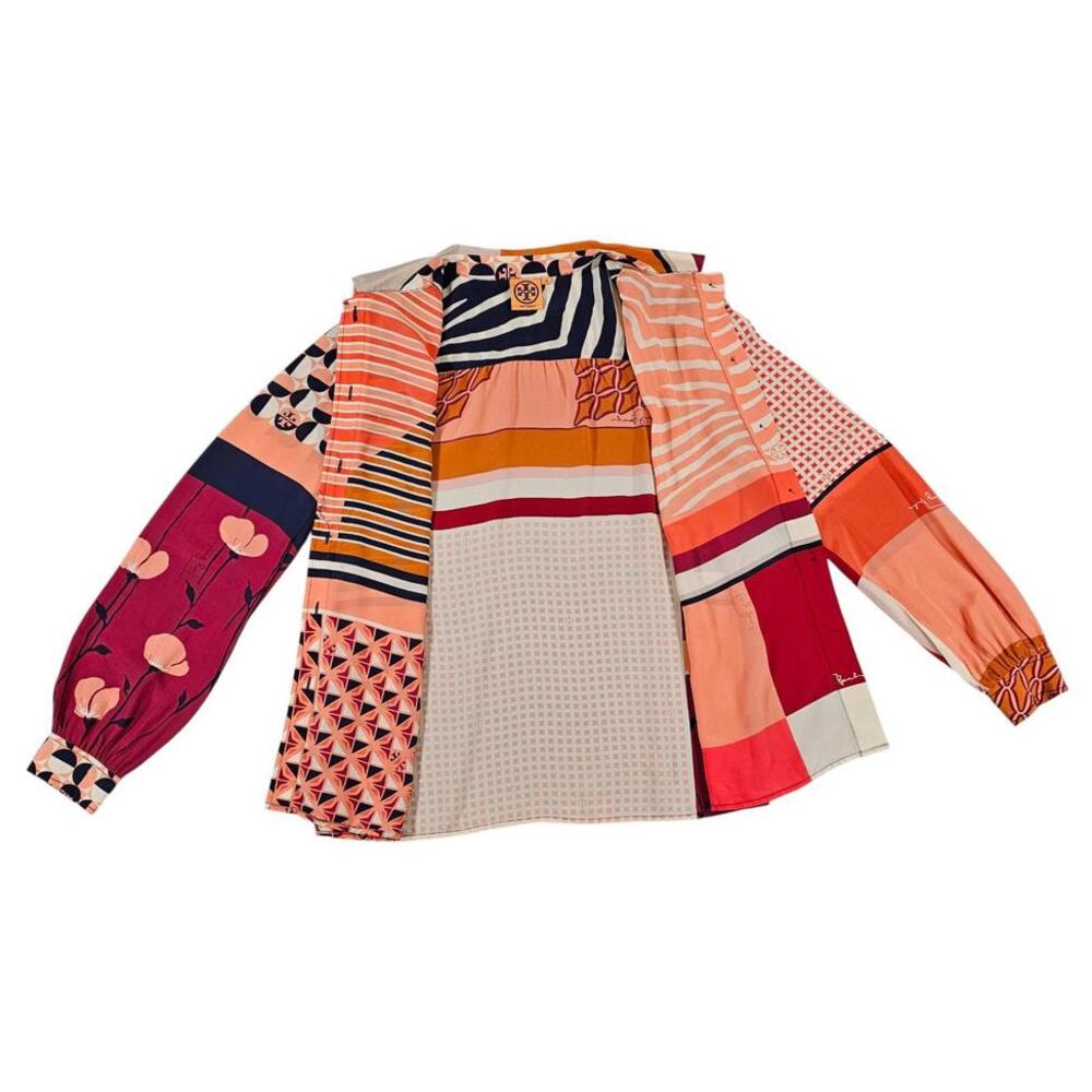 Tory Burch Patchwork Printed Silk LS Blouse Vibra… - image 7